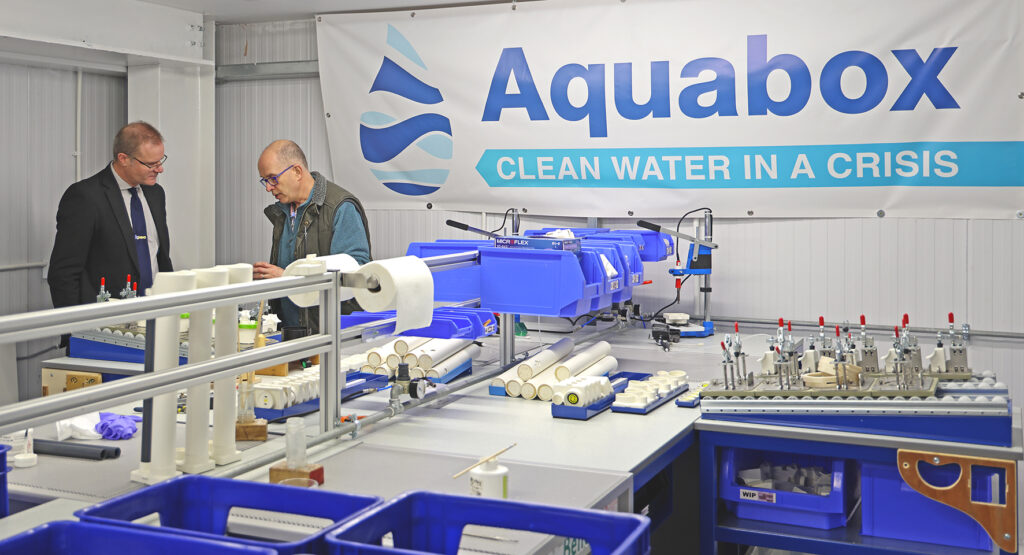 Neil Collishaw from BPEC with Dominic Wish from Aquabox in the assembly room